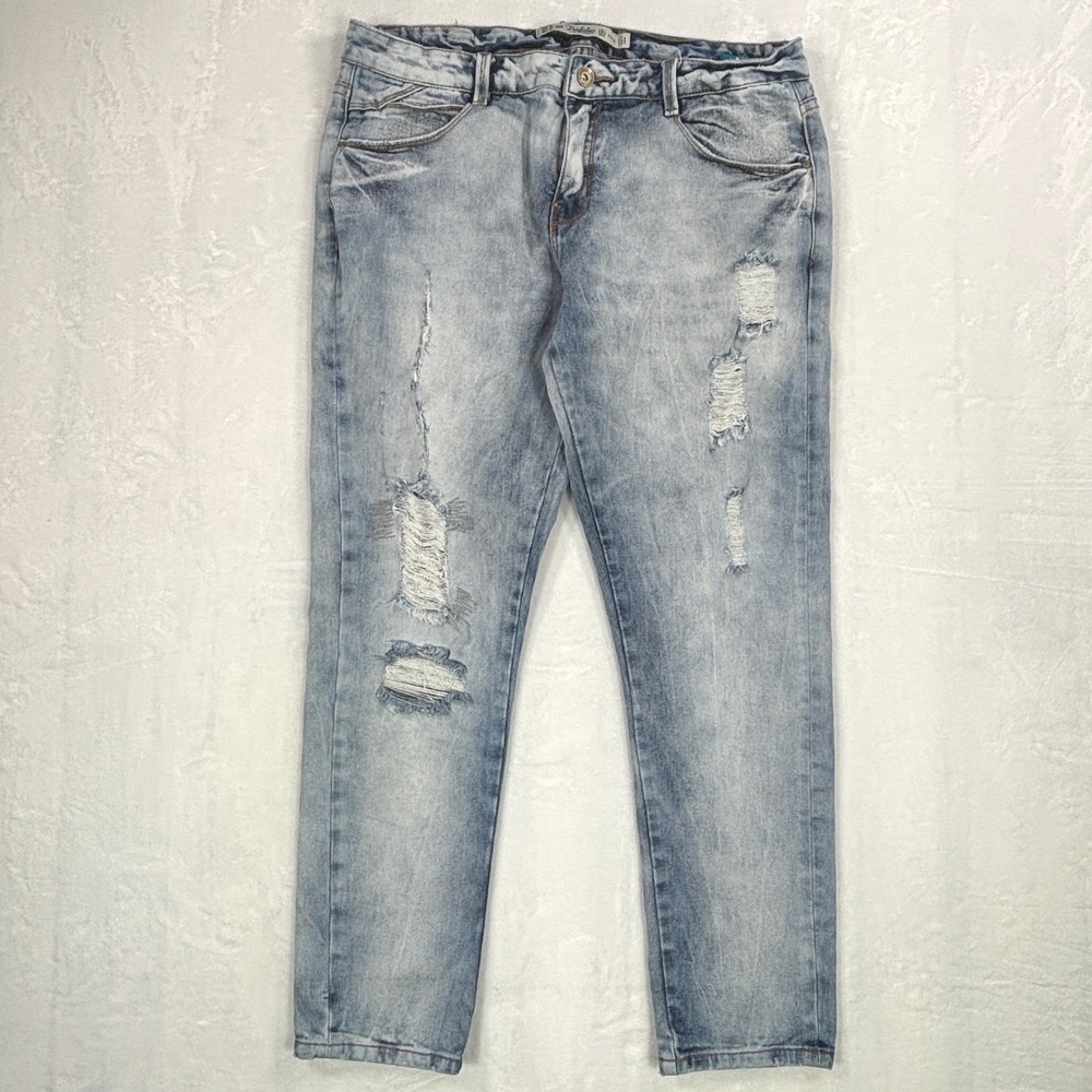 Zara Trafaluc Womens Boyfriend Jeans Size 10 Light Acid Wash Distressed Ripped